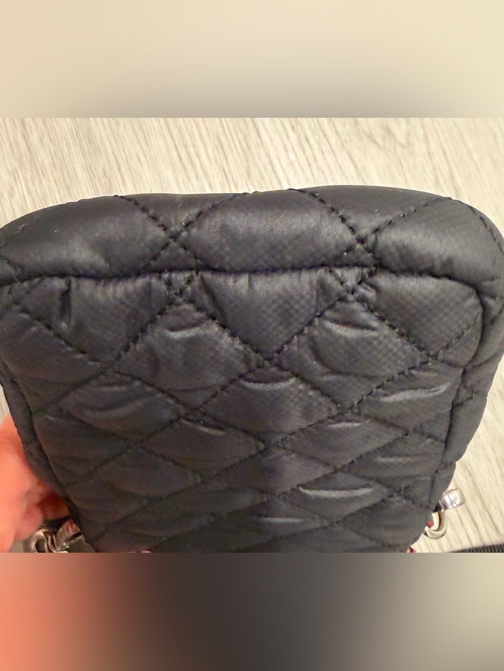 MZ WALLACE Micro Crosby Crossbody Bag Black Quilted Nylon Red Trim Travel - Picture 11 of 12
